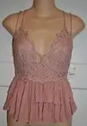 FREE PEOPLE Intimately Adella Lace Smocked Ruffle Cami Top Mauve size M NWT