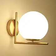 Mengjay Modern Wall Lamp Indoor,Glass Sphere Wall Sconce Lighting Fixture,Industrial Wall Light,Rustic Wall Lights E27 Bedside Lamp for Bedroom Living Room Hallway Stair Dining Room (Gold)