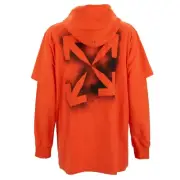 Off White Virgil Abloh Oversize Hoodie T-Shirt Double Logo Orange Black XL