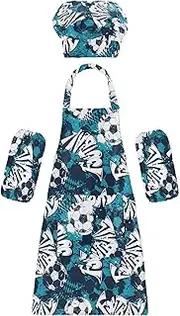 AIXIWAWA Kids Apron Chef Hat Set, Child Kitchen Bib Aprons Adjustable for Cooking Baking Painting (Sport Football)