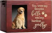 Pet Memorial Urns for Dog or Cat Ashes, Large Wooden Funeral Cremation Urns with Photo Frame, Keepsake Memory Box with Black Flannel Lining