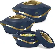 HIMANSH Store Pearl Inner Stainless Steel Jr. Casserole Set of 3 (455 ml, 860 ml, 1270 ml), Blue