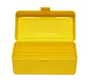 Max-Comp Rifle Ammo Box - 50 Round Flip-Top 223 Rem 204 Ruger - Yellow - PTAB004