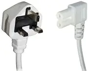 White 1m Mains Power Cable/Lead by electrosmart 3 Pin Moulded UK Plug to Right Angled IEC C7 Figure 8