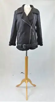New Look Petite Black Borg Lined Belted Coat Size UK 8 rrp £64.99 DH102 CC 07