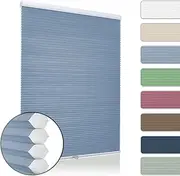 YGNNIU Custom Cordless Cellular Shades Single Cell Light Filtering Honeycomb Blinds Windows Bedroom, Thermal Insulated and Easy to Pull Down & Up, Light Blue, Custom Size