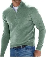 [Dawwoti] Mens Long Sleeve Sweater,v Neck Fall Knitted Pullover Sweater with Quarter-Zip,Warm Top