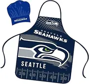 Mojo Licensing Seattle Seahawks Apron Chef Hat Set Full Color Universal Size Tie Back Grilling Tailgate BBQ Cooking Host, Team Color