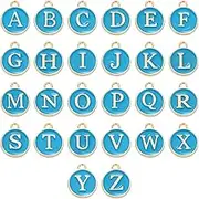 uxcell 26 Pcs Letter Charm, Alloy A-Z Initial Charm Round Alphabet Charm Pendant for Necklace Bracelet Earring Jewelry Making DIY, Blue