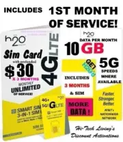 H2O H20 WIRELESS SIM ⭐ $30 MONTH INCLUDED ⭐ UNLIMITED T/T ⭐ NOW ✅ 10 GB DATA!!