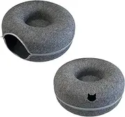 JimmGor Cat Felt Donut Bed, Peekaboo Nest Tunnel Toys, Cat Agility Training and Safe Sleep 2-in-1, Waterproof and Bit-Resistant Cat Toys （Deep Grey Small Size : 50*20CM / Fit For Under 8 Pounds Cats).