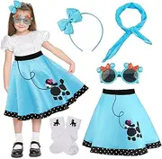 FAYBOX Poodle Skirts 50s Outfit for Girls, 1950s Polka Dot Poodle Skirt with Scarf, Glasses and Socks