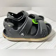 Crocs crocband cruiser sandal k slides clogs black gum kids size J2 adjustable