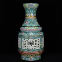 在飛比找Yahoo!奇摩拍賣優惠-古瓷 花瓶 清雍正年琺瑯彩雕刻鏤空轉心瓶44*20CM 20