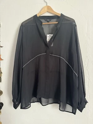 Next BNWT size 22 sheer mesh black shirt with silver rope detail blouse top