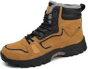 [Asifn] Men's Snow Boots Winter Warm Fur Lining Casual Fashion Comfort Outdoor Walking Hiking TPR Non-Slip Sole Lace Up Boots
