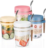 4 Pack Overnight Oats Containers with Lids and Spoons, 16 oz Large Capacity Glass Mason Jars Reusable Jars
