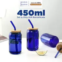 在飛比找蝦皮購物優惠-[SET] 藍色玻璃瓶 450ml - 玻璃 + 木蓋 + 