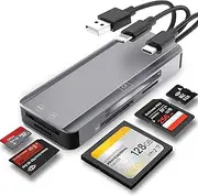 5-in-1 Multi Memory Card Reader,Aluminum SD/TF/CF/MS/M2/Micro SD Card Reader Adapter for iPhone/iPad USB C and USB A Devices,No Application Required Plug and Play
