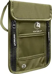 [VENTURE 4TH] Travel Neck Wallet with RFID Blocking – Passport Holder Neck Pouch to Keep Your Cash and Documents Safe – Get Peace of Mind When Traveling
