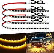 12V Led Light Strip 18" Connectable Amber LEDs Strip Lights for Car Motorcycle Golf Cart Automotive Trucks Boat Marine Waterproof Amber Led Strip, 4Pack