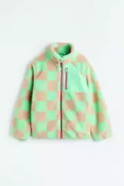 H&M NWT! Neon Green Checked Teddy Jacket Size 16/18
