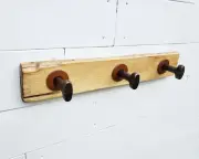 Handmade 20" Rustic Wood Wall Mount Coat Rack x3 Industrial T-Bolt Hooks