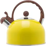 2.6 Quart Whistling Stovetop Tea Kettle Food Grade Stainless Steel, Hot Water Fast to Boil, Cool Touch Folding, Brushed with Walnut Wood Handle