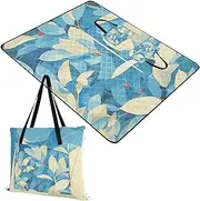 Yoogain Outdoor Blanket for Grass Foldable Park Camping Floor Mat for Family Couples Gift Retro Blue Leaves Red Fruit 60x80in