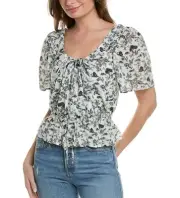 NWT 7 FOR ALL MANKIND Peasant Top Toile Green XS