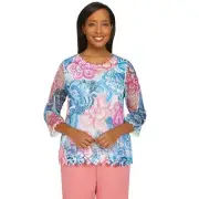 Alfred Dunner Boho Vibes Batik Floral Texture Lace Shirt 71557SD