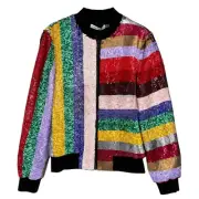ALICE+OLIVIA Lonnie Sequin Cropped Varsity Jacket S