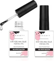 Makartt 3 in 1 Super Strong Brush-On Nail Glue for Acrylic and Press-On Nails - UV Gel Curing Needed, Soak Off Adhesive Bond, Base Coat, Slip Solution - 15ML 2pcs