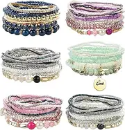 [Kakonia] 6 Sets Bohemian stackable Beads Bracelets for Women Stretch Multilayered Bracelet Set Multicolor Boho Jewellery