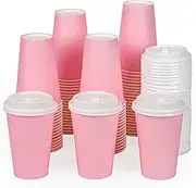 80 Pcs 12 oz Pink Disposable Coffee Cups with Lids Light Pink Paper Cups for Hot and Cold Beverage Water Juice Coffee Tea Party Wedding Bride Shower Supplies