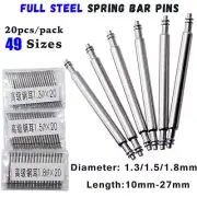 20pcs 10-27mm Stainless Steel Spring Bar Watch Band Release Pins D1.3 1.5 1.8mm