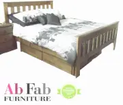 BANKSIA QUEEN TIMBER BED FRAME WITH 2 UNDER BED STORAGE DRAWERS IN SMOKEY ASH
