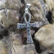 Solid 925 Sterling Silver Egyptian ANKH Cross & Hieroglyphs Symbols Pendant