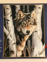 vintage Paint by Numbers Craft Kit Dimensions PaintWorks Wolf in trees