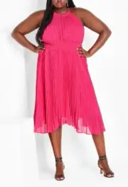 CITY CHIC Miriam Print Dress in Shock Pink Plus Size Small /16 NWT [RRP $159.95]