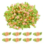 100 Pcs Mini Ribbon Roses Flowers Bows for Crafts, 15mm/0.6" Dia, Champagne Pink
