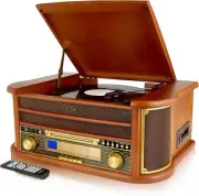 8-in-1 CD Cassette Player Retro Wooden Record Player HiFi System – 3 Speed Viny