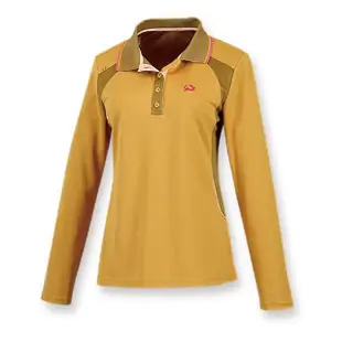 【Fit 維特】女-吸排抗UV椰炭長袖POLO衫-金色 HS2102-89(抗UV/POLO衫/休閒上衣)
