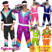 Mens 80s Costume Retro Neon Height Fashion Scouser Tracksuit 1980s Shell Suit
