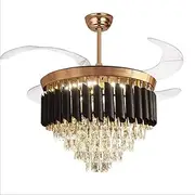 Chandelier Crystal Ceiling Fan Light，Modern Retractable Blades Ceiling Fan， Living Room Restaurant LED Fan Light Easy to Install Indoor