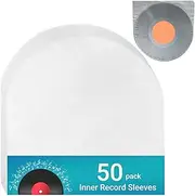 50 Pack Premium Vinyl Record Inner Sleeves,Clear 2-Ply Album Covers with Anti-Static Rice Paper - Master Vinyl Record Sleeves - Acid Free Protective Cover for 12" Records