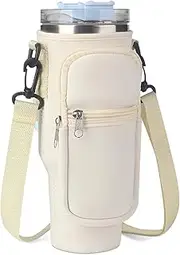 Water Bottle Carrier Bag with Phone Pocket and Handle, Water Bottle Holder, Fits for 40 oz Tumbler with Handle, Stanley Cup Accessories, Water Bottle Bag with Adjustable Shoulder Strap