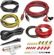 8 Gauge AMP Wiring Kit, 8 AWG Amplifier Car Audio Install Kit, Car Subwoofer Cable, Connection for Subwoofer & Speaker, with Power Cable, Ground Cable, RCA Cable, Remote Cable, Fuse Holder, Terminals