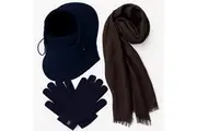 3pc Mens Winter Set Thermal Beanie Mask + Scarf + Thinsulate Knitted Fingerless Gloves