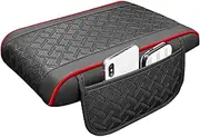 Car Armrest Cover, Protective Console Pad, Soft Cushion with Storage Pockets, Anti-Slip Waterproof Universals for Car Interior Upgrade, 32 x 18 x 22 x 3.5 x 5 cm Black Red Cream Colored